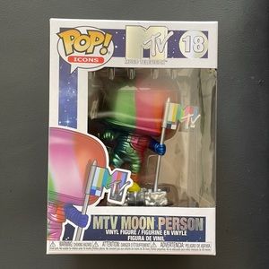 Funko Pop MTV Moon Person Funko pop action figure inside box.